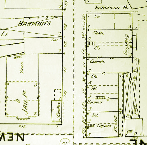 1891 Street Map John Burns Saloon 111 South Augusta Street, Staunton Virginia