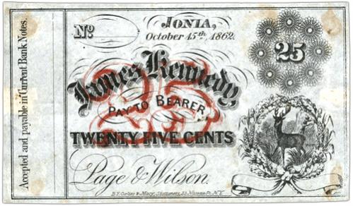 25 Cent Note - Ionia, Michigan October 15th 1862 James Kennedy Pay to Bearer Twenty Five Cents Page & Wilson