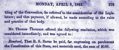 Resolved, that B.S. Baruc be paid for engraving on parchment the Constitution