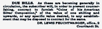 Lewis Feuchtwanger Newspaper Advertisement Coins of His American Silver Composition
