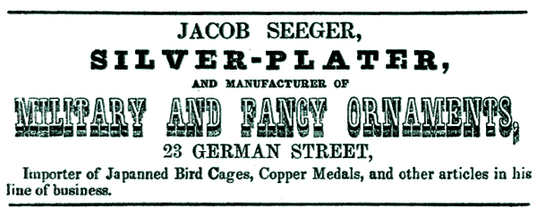 John "Jacob" Seeger Business Directory Listing - 1856-1857