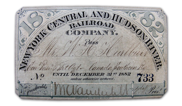 New York Central and Hudson River Railroad Company Pass