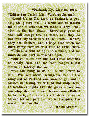G. Harkless Packard Kentucky Coal Camp Town Letter United Mine Workers Journal