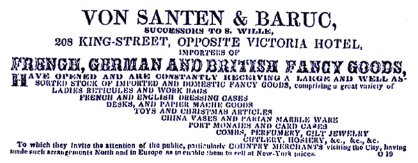 on Santen & Baruc, successors to S. Wille, French, German, and British Fancy Goods