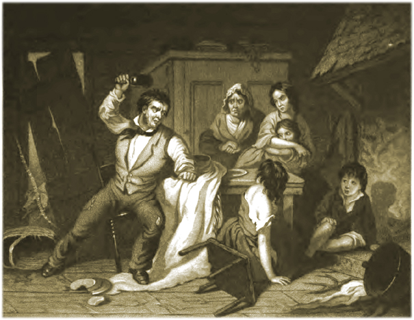 "The Drunkard's Home," Mid-19th Century Wood Engraving