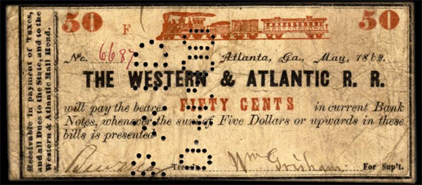 25-cent note scrip June 2 1862 Western & Atlantic Rail Road