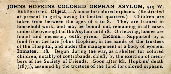 Johns Hopkins Colored Orphan Asylum Description