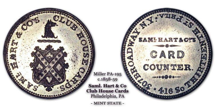 Samuel Hart & Co Club House Cards Pa-195 silvered brass 1858-1859